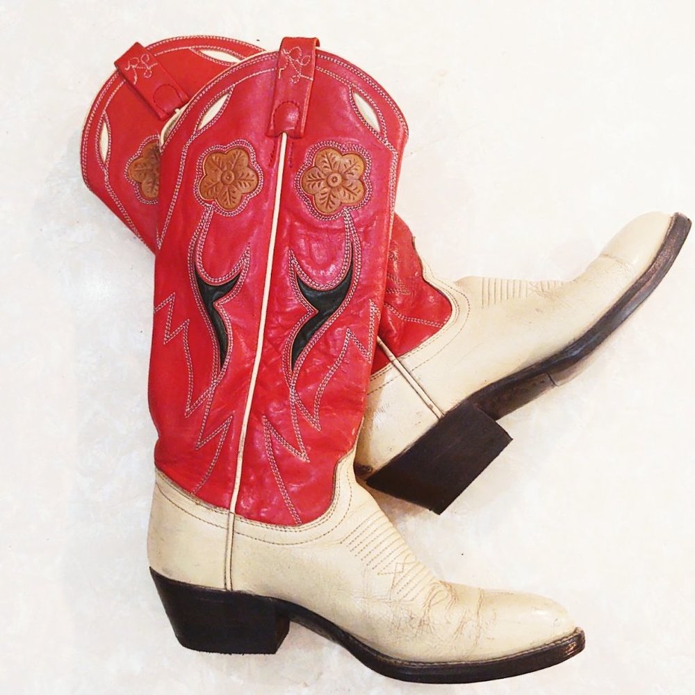 Ralph Lauren Red and Cream Western Heeled Cowboy Boots